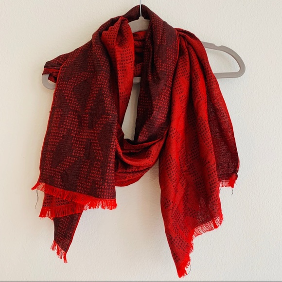 Michael Kors Accessories - Michael Kors Red Wine MK Print Raw Edge Scarf OS